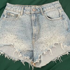 Zara Denim Shorts Rhinestone High Rise